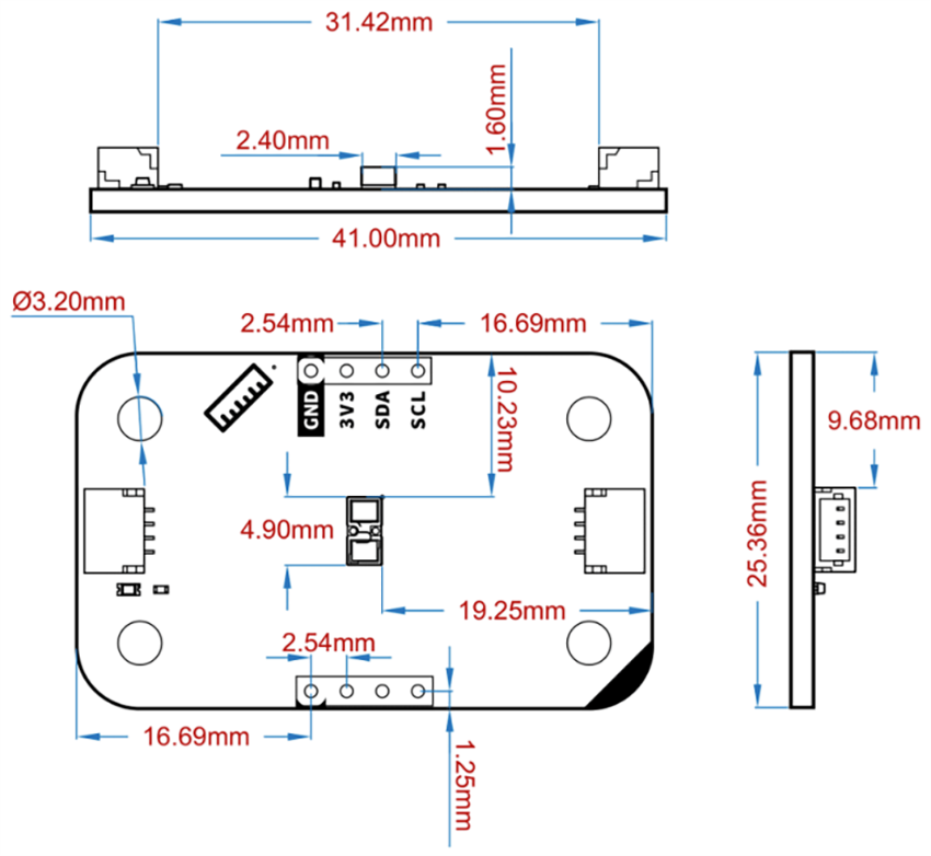 Plan mécanique - Arduino Modulino® Distance